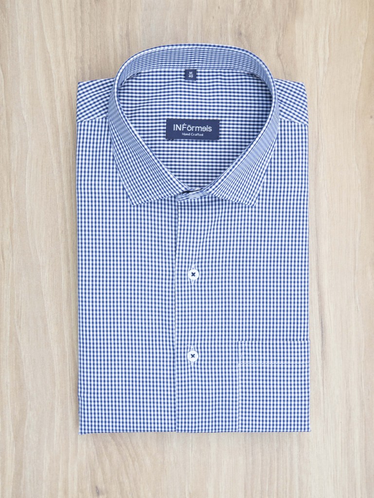 Bruce navy white gingham shirt