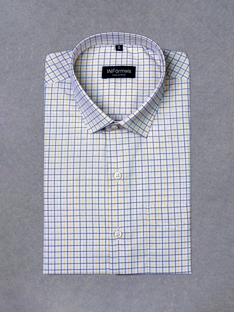 Calvino yellow fellow gingham checks shirt