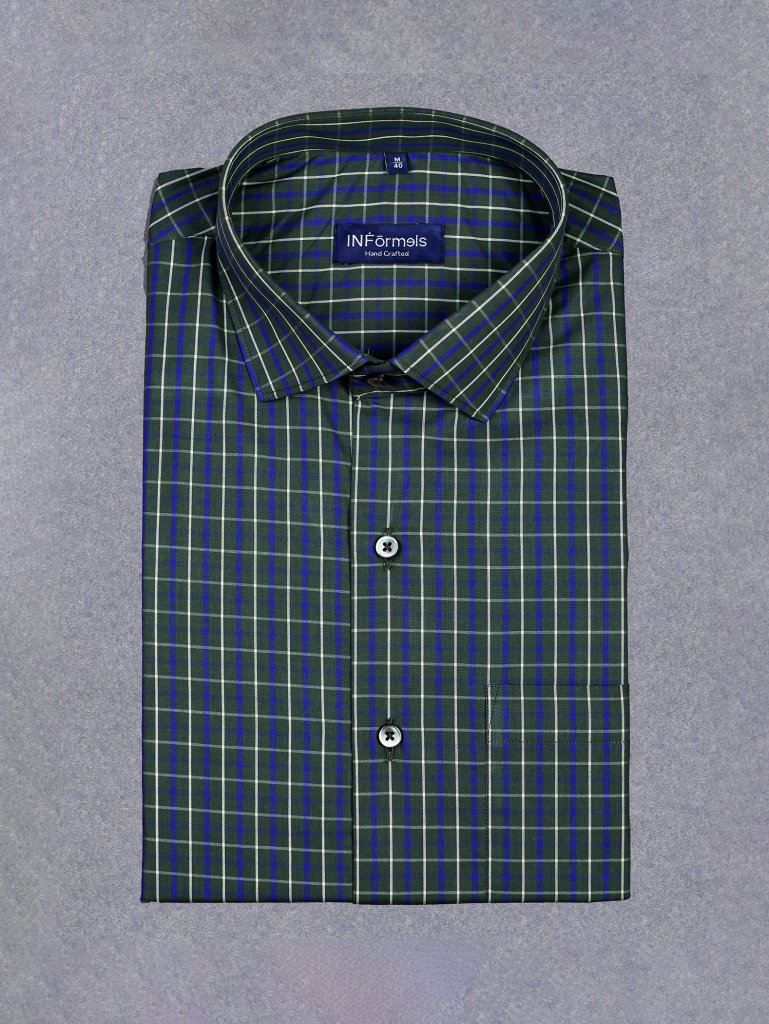 Carter Bottle green blue cream checkered shirt