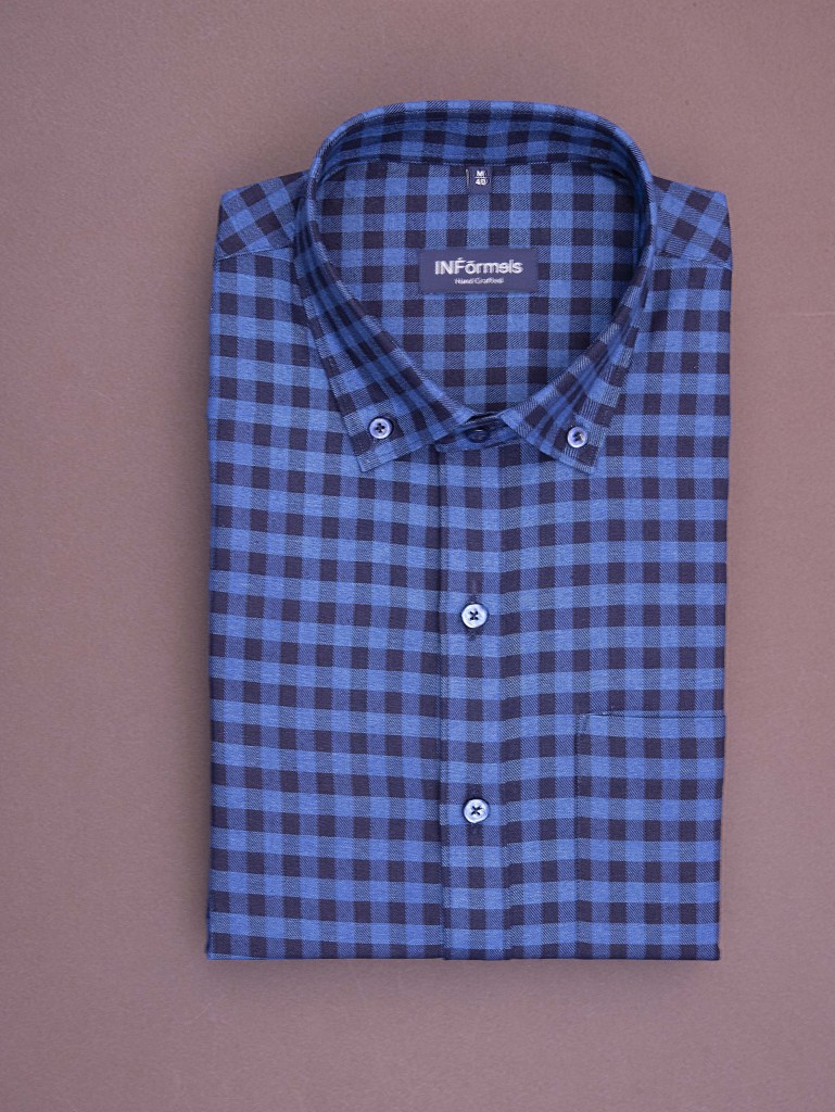 Deep blue sea checkered button down shirt