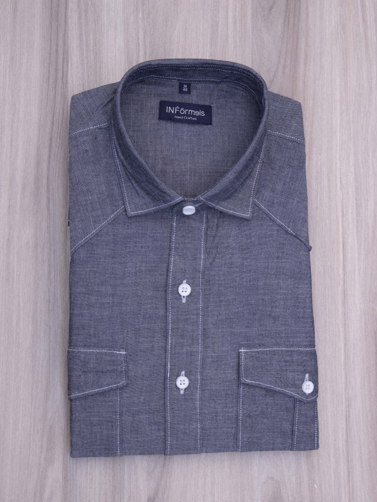 James denim grey and white button shirt