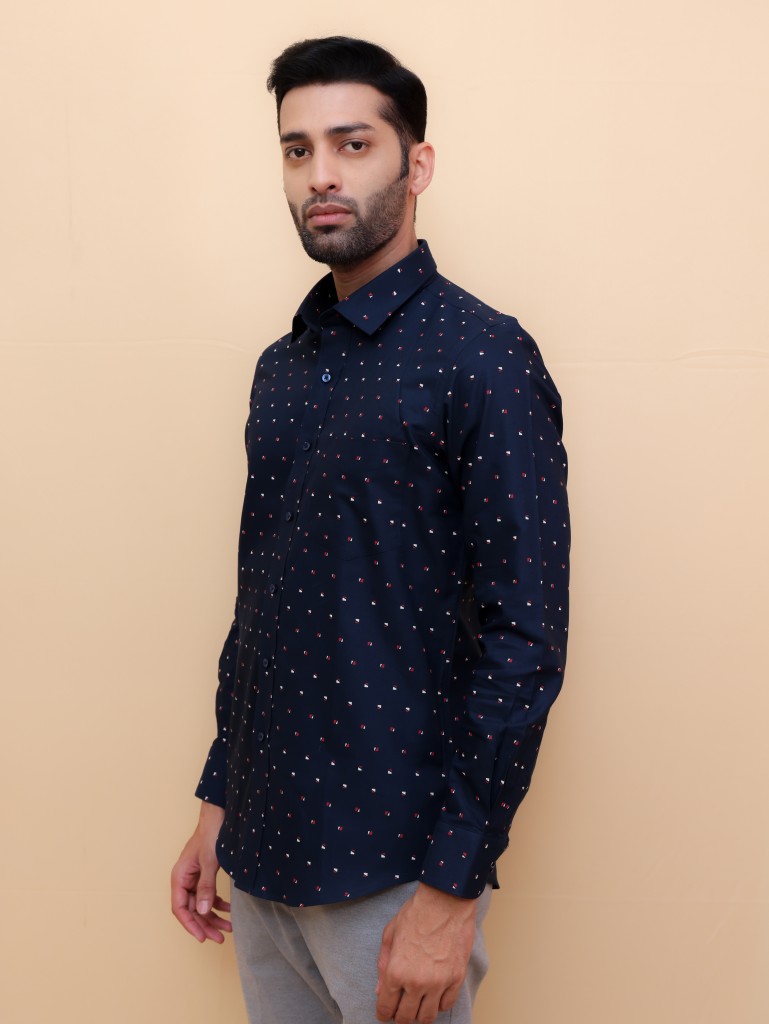 Navy Cherry Bloom Printed Shirt