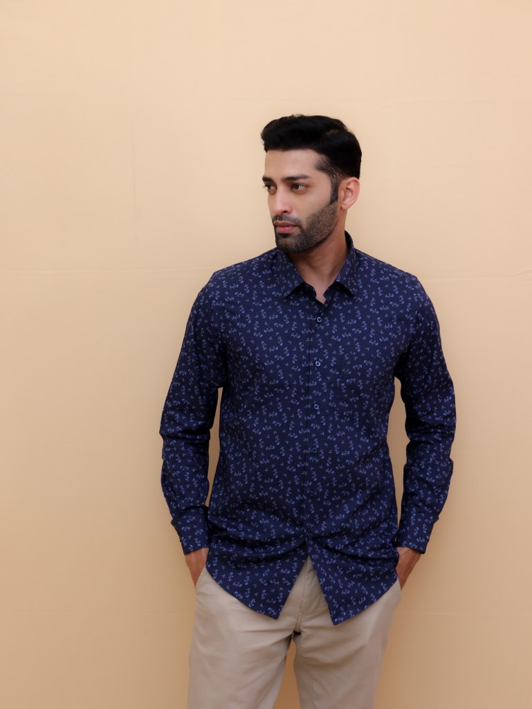 Navy Flora Printed Shirt