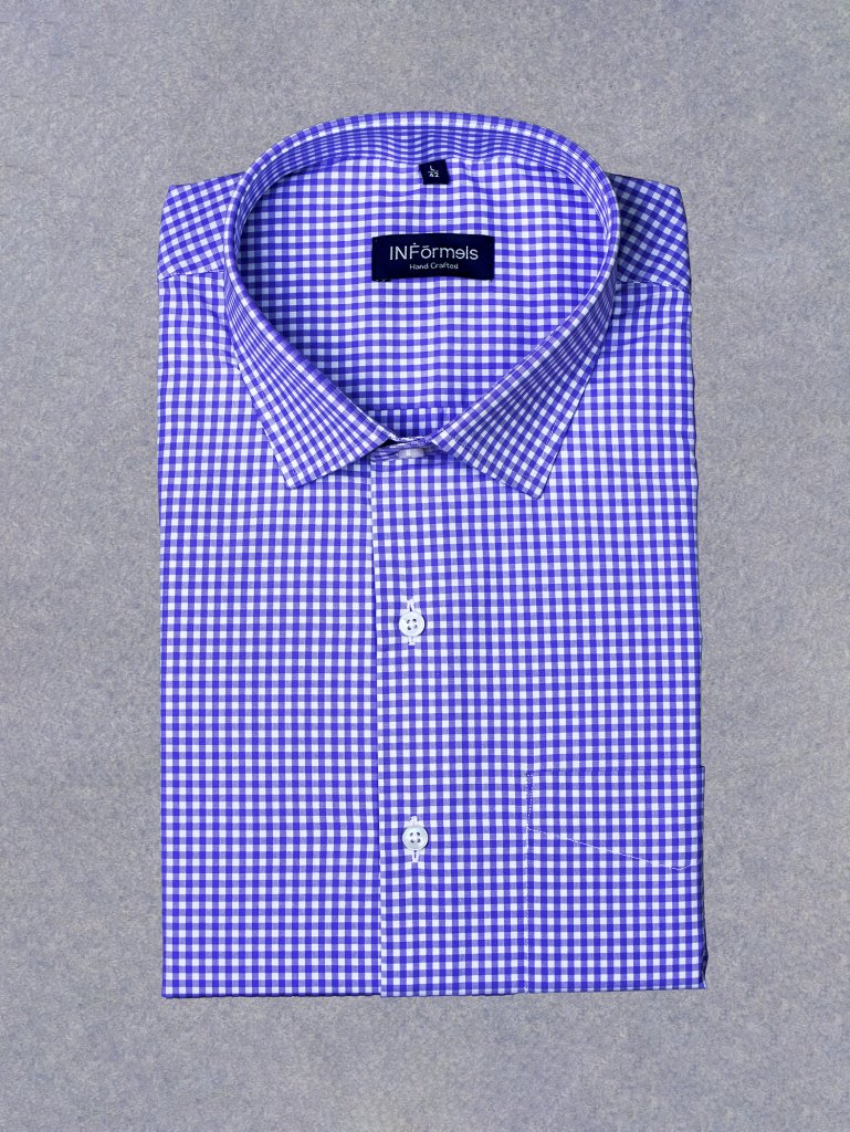 Romano purple white gingham checks shirt