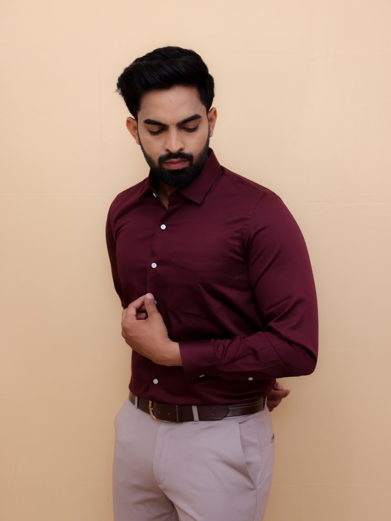 Sangria Maroon Satin Shirt 