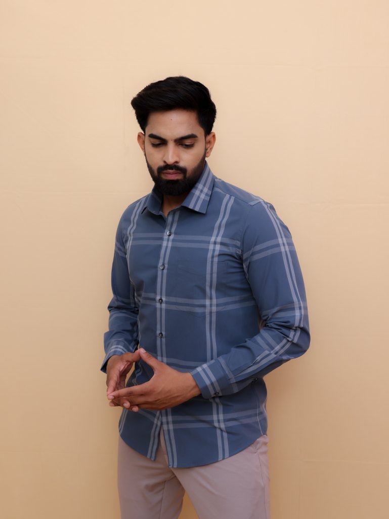 Slate Blue Gental Giza Checks Shirt