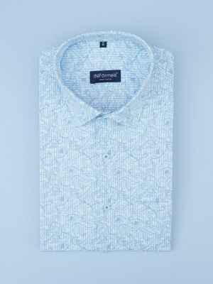 Aqua Vein Leaf Printed White Shirt