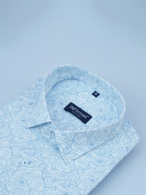 Aqua Vein Leaf Printed White Shirt