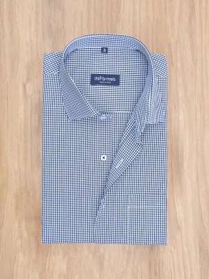 Bruce navy white gingham shirt