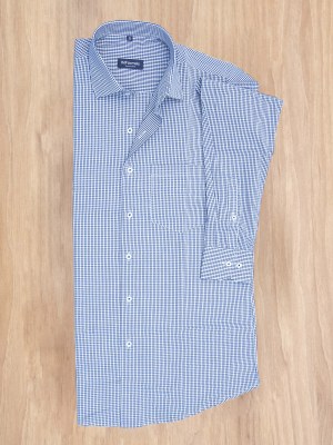 Bruce navy white gingham shirt