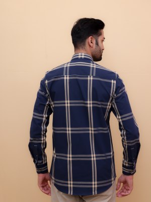 Elegant Navy Giza Checks Shirt