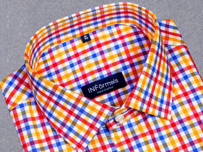 Fedele red  blue yellow checks shirt