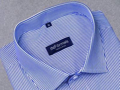 Salmon navy oxford stripe shirt