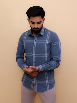 Slate Blue Gental Giza Checks Shirt