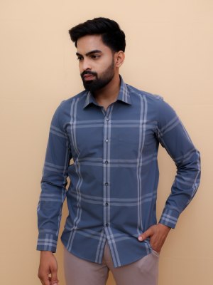 Slate Blue Gental Giza Checks Shirt