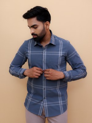 Slate Blue Gental Giza Checks Shirt