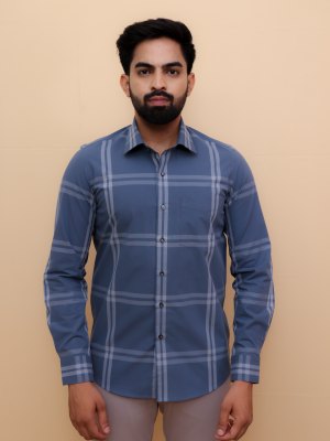 Slate Blue Gental Giza Checks Shirt