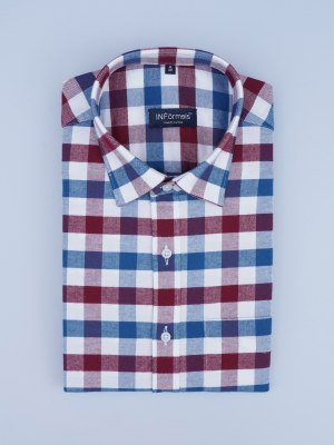 White Serenade Shirt with Blue and Maroon Medium Checks