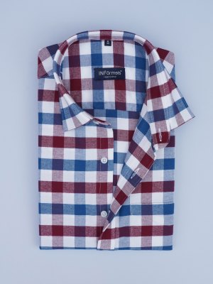 White Serenade Shirt with Blue and Maroon Medium Checks