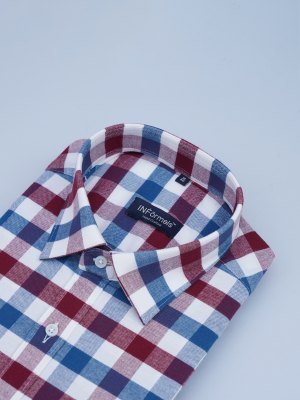 White Serenade Shirt with Blue and Maroon Medium Checks