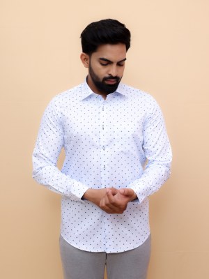 White with Blue Qubic Printed Shirt