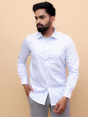 White with Blue Qubic Printed Shirt