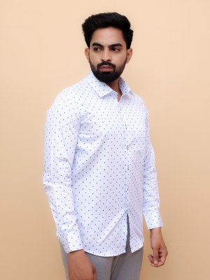 White with Blue Qubic Printed Shirt