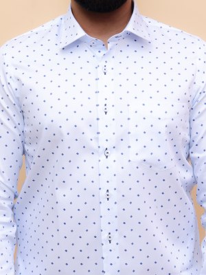 White with Blue Qubic Printed Shirt